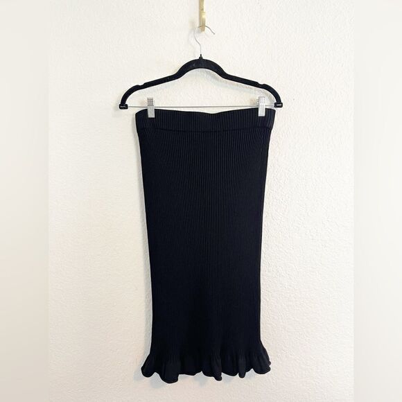 COS skirt ribbed knit ruffle hem black midi pencil skirt. Small - Picture 4 of 7